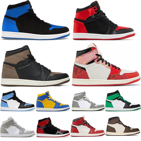 

1 Basketball Shoes 1s Royal Reimagined Satin Bred Palomino UNC Toe Neutral Olive Low Golf High Twist Green Yellow Mens Designer Sneakers Womens Trainers