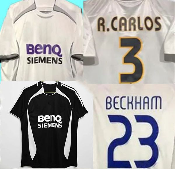 

2006 2007 retro soccer jerseys short sleeve reals football shirts kaka r. carlos beckham raul 2004 2005 finals madrids football jersey, Black;yellow