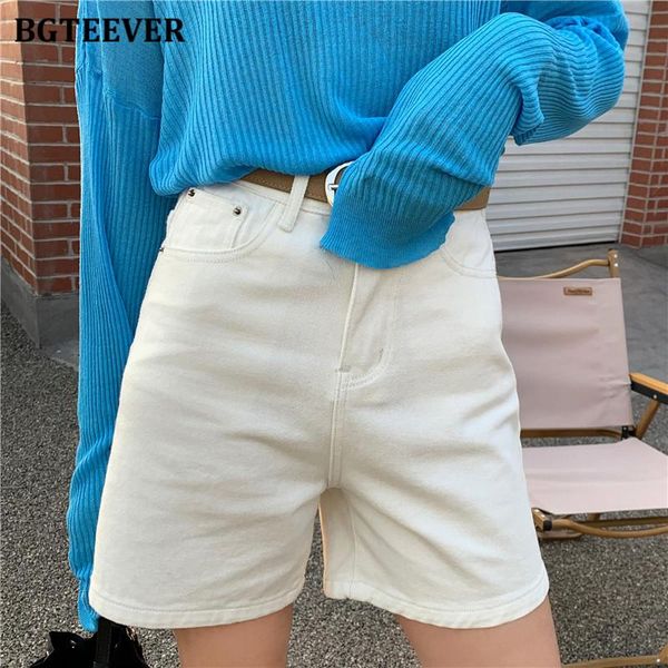 

shorts bgteever stylish chic high waist pockets straight jeans shorts women 2021 summer casual female white denim shorts, White;black