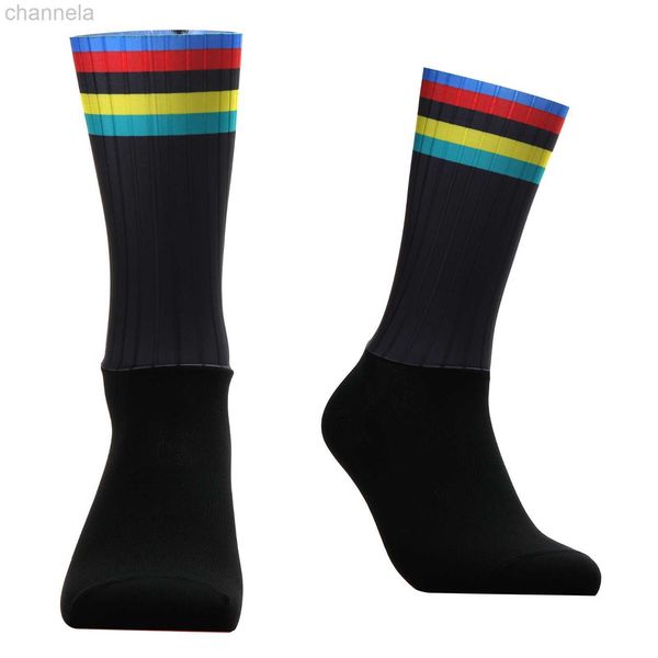 

men's socks cycling men women road bicycle outdoor brand racing bike compression sport calcetines ciclismo, Black