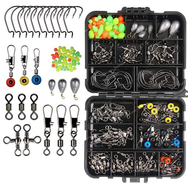 

160pcs/set fishing tackles set jig hooks beads sinkers weight swivels snaps sliders kit angling accessory fishingfishing tools