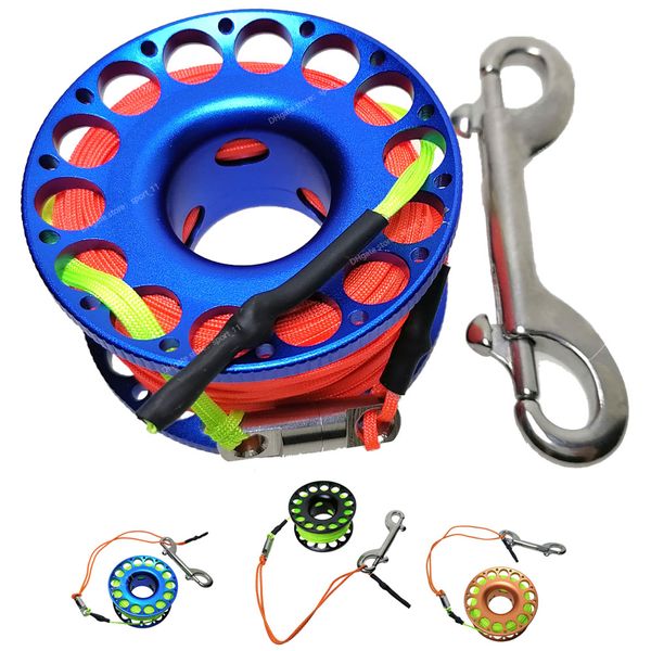 

swimmingpool accessories 15m 20m 30m scuba diving aluminum alloy spool finger reel with stainless steel double ended hook smb equipment