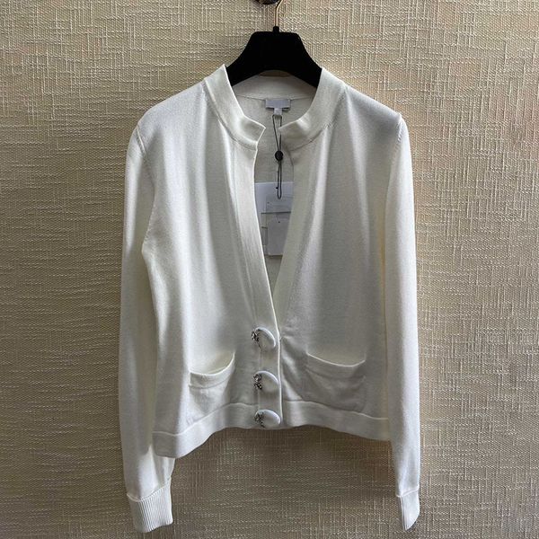 

418 2023 summer womens sweater long sleeve cardigan white black crew neck fashion striped clothes zhen88
