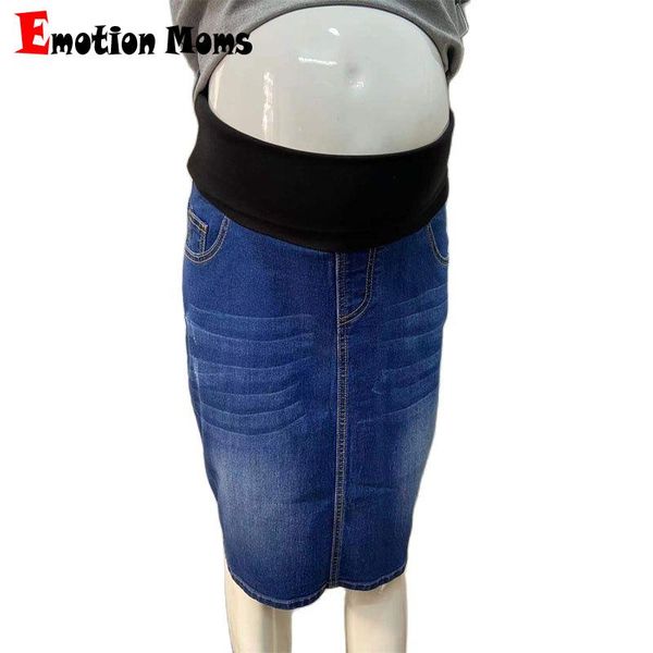 

lounge emotion moms good stretch foldable waist band pregnant jean women maternity denim skirt high waist skirt plus size s to 4xl, White