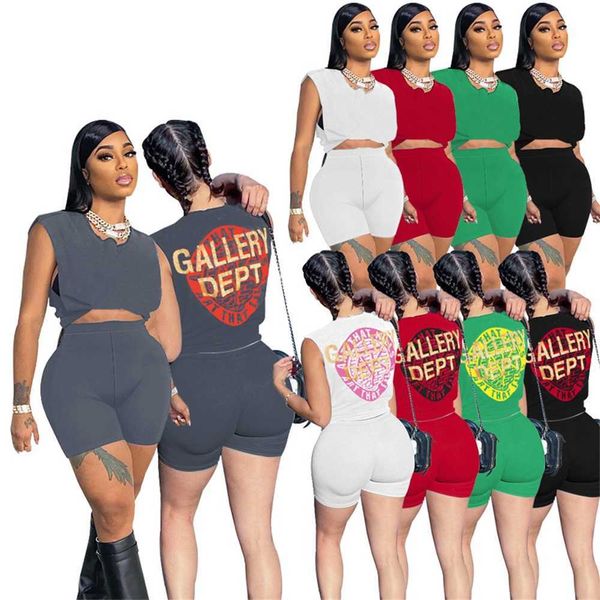 

womens designer tracksuits fashion sleeveless tank shorts popular print two piece elastic outfits, Gray