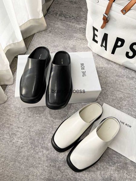 

designer the row dress shoes high set 2023 autumn fashion round head leather baotou sandals casual muller slippers, Black