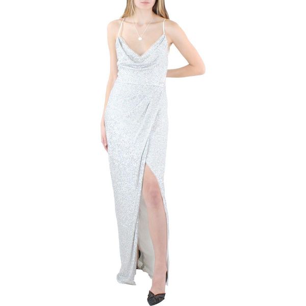 

women's silver sequin long evening dress, Black;red