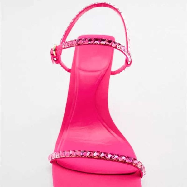 

nxy sandals summer black rhinestone heeled women luxury crystal pink party heels ladies pluse size squared toes beach sandal 230406