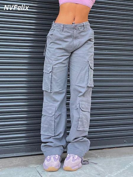 

jeans women high waist wide leg baggy jeans side pocket vintage y2k cargo pants boyfriend loose trousers streetwear fashion overalls, Blue