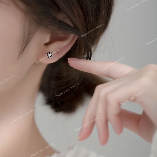 

real 925 sterling silver fashion sweet glaze flower screw stud earrings for women wedding party fine jewelry db140 earringsstud earrings, Golden;silver