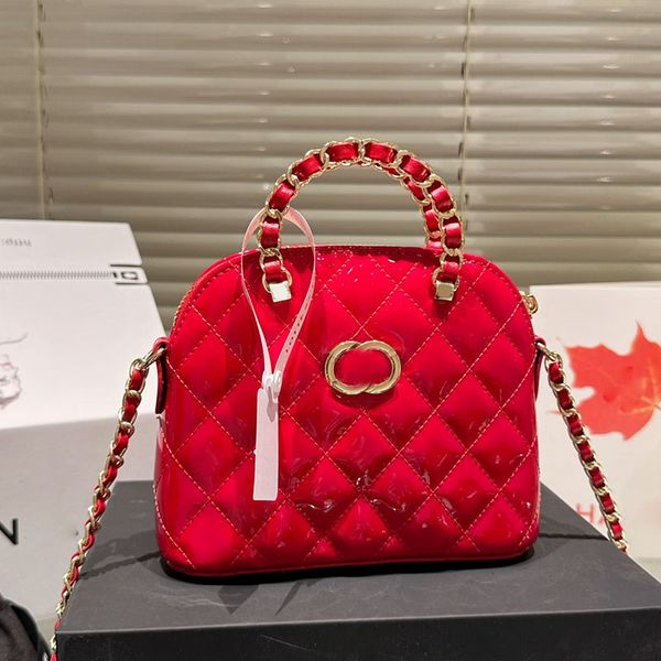 

women luxury designer shell bag tote patent leather with handle gold metal hardware crossbody shoulder handbag matelasse chain clutch purse