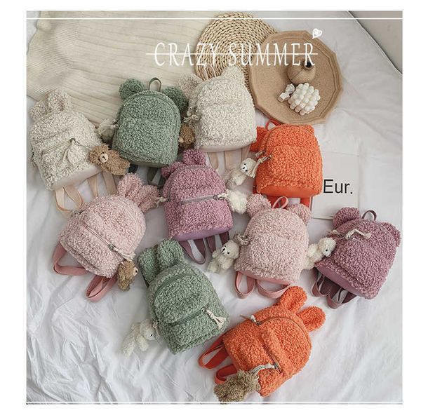 

backpacks cute toddler children girls fleece cartoon backpack school bag shoulder bag rucksack (bear doll not included/1pc randomly) w0418