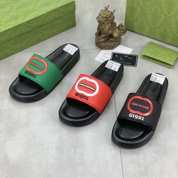 

2023 sandal slippers interlocking g1921 double g 1921 mules women men logo slides flat heels thick bottom cake slipper sport flip flops rubb, Black