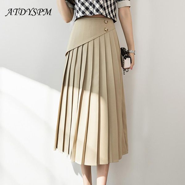 

dresses elegant ladies fashion pleated skirts high waist aline skirts women female casual streetwear khaki black midi skirts jupe femme, White;black