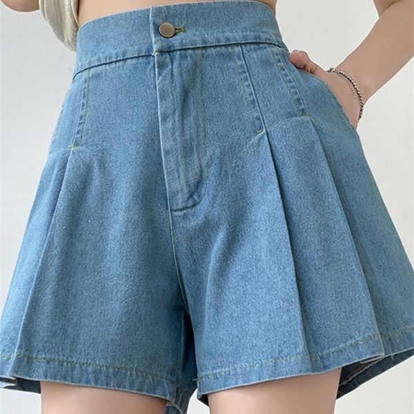 

women's shorts surmiitro m-5xl summer fashion korean wide leg blue denim jeans shorts women high waist short pants female with pockets, White;black