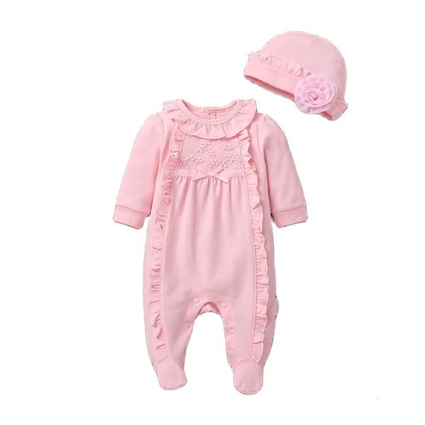 

rompers autumn infant toddler baby girls ruffle design long sleeve rompers jumpsuit with baby solid hat 230418, Blue