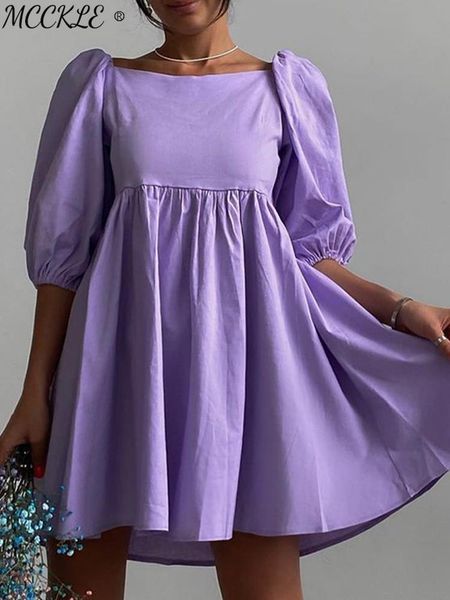 

dresses summer retro puff sleeve short women dress vintage square collar pleated mini elegant dress 2022 summer fashion female clothing, Black;gray