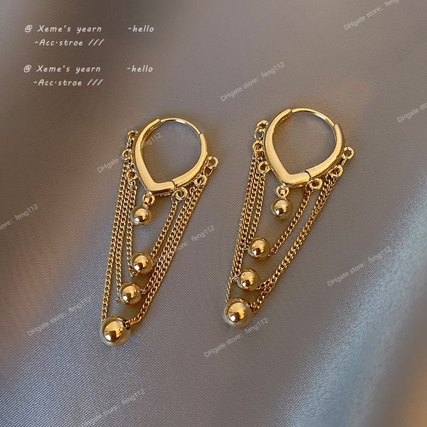 

european and american temperament water drop ear button metal ball tassel earring for woman girls in party fashion jewelry gift earringsdang, Silver