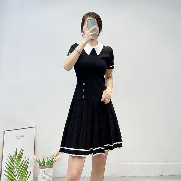 

casual dresses sandro preppy style dress pleated knit dress for women, Black;gray