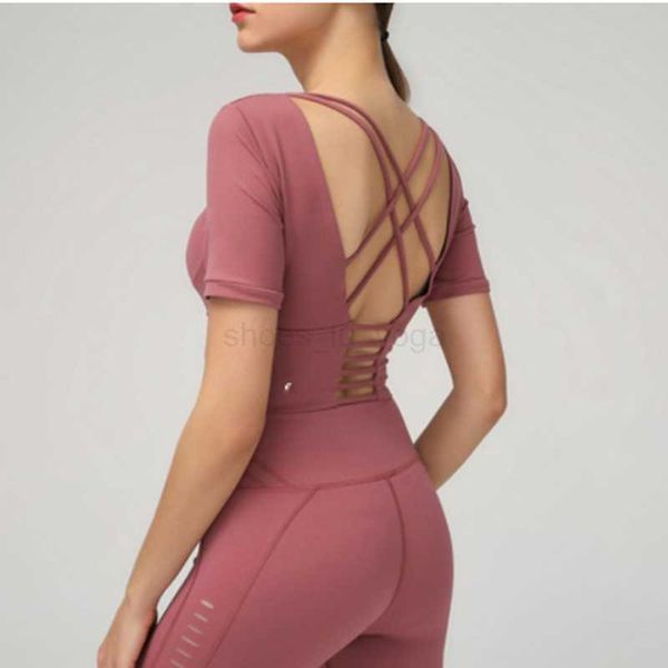 

lu yoga lu 2022 new sports women's fitness yoga short-sleeved running with chest pad tight-fitting comfortable quick-drying yoga clothe