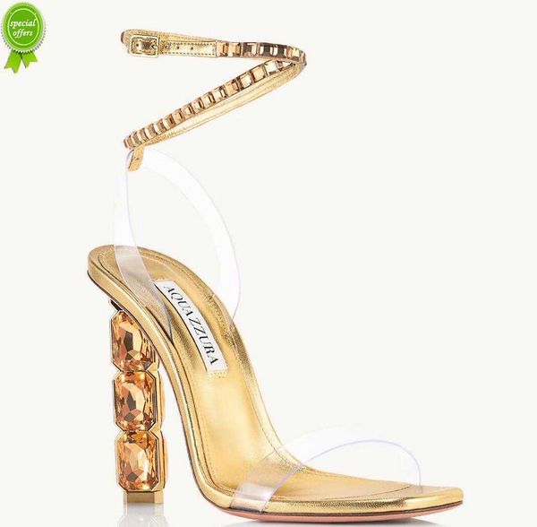 

designer sandals designer brand fashion high heels women shoes aquazzuras aura plexi sandal straps shoes lady wedding shoess thin party with, Black