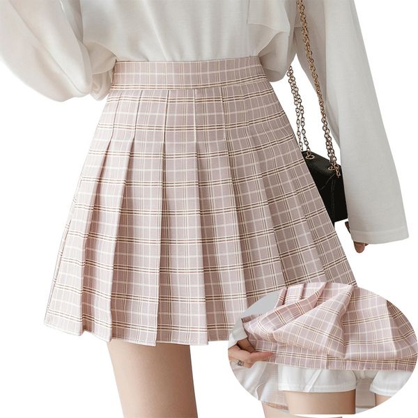 

skirts summer women plaid skirt high waist chic female pleated skirts fashion harajuku ladies mini skirts casual cute woman short skirt 2304, Black