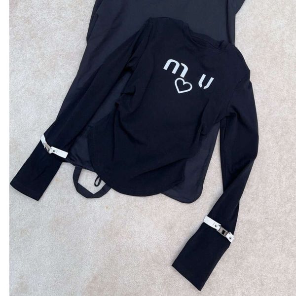 

Women Top Mm 2023 Early Autumn New Fashion Print Letter Simple Casual Versatile Slim Fit Undercoat Clothing Female Wholesale, Black