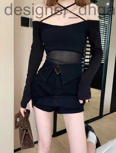 

women's jackets designerdesigner triangle label pd23 new denim jackets fashion women's crew neck button pocket denim short jackets, Black;brown