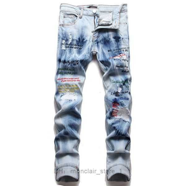 

a miri jeans mens designer hiking pant ripped hip hop high street brand pantalones vaqueros para hombre motorcycle embroidery close fitting, Blue