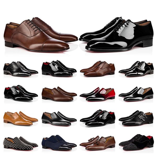 

mens dress shoes casual designers genuine patent leather rivets red shoe flat blue suede men business party wedding oxfords size 39-47, Black