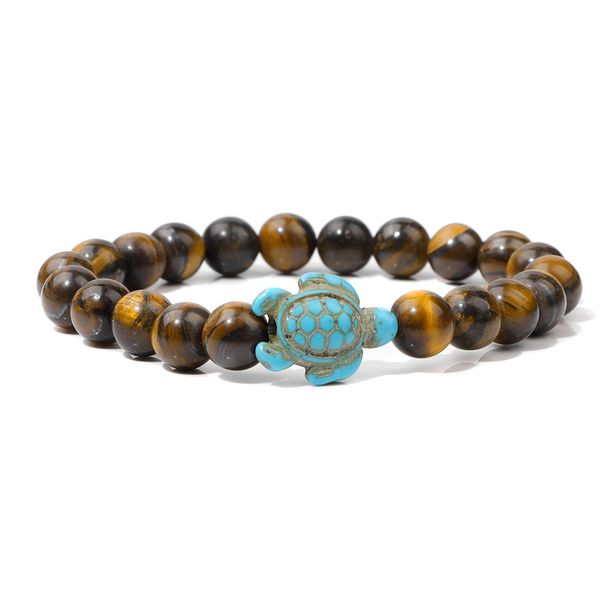 

natural stone rose quartz tiger eye turtle charm stone bracelet wholesale beach jewelry, Golden;silver