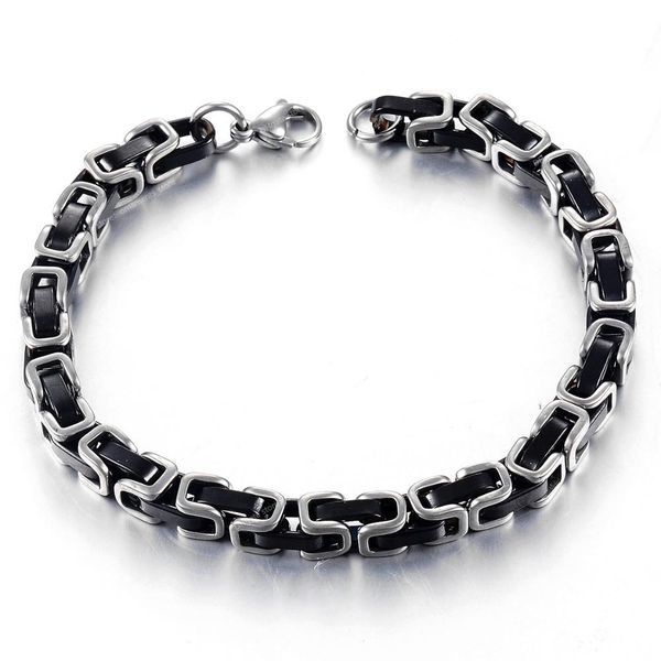 

men's stainless steel byzantine bracelet fashion jewelry width 6mm length 23cm fashion jewelrybracelets, Black