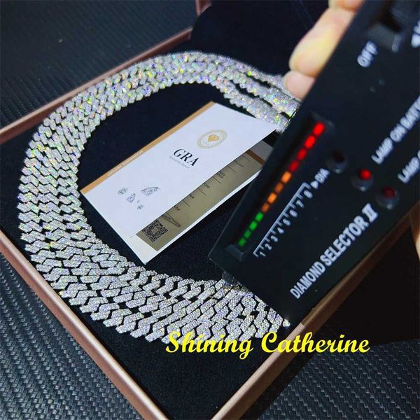 

stylish luxury women men jewelry cuban necklace 8mm 10mm 2 rows vvs moissanite diamond iced out cuban link chain, Silver
