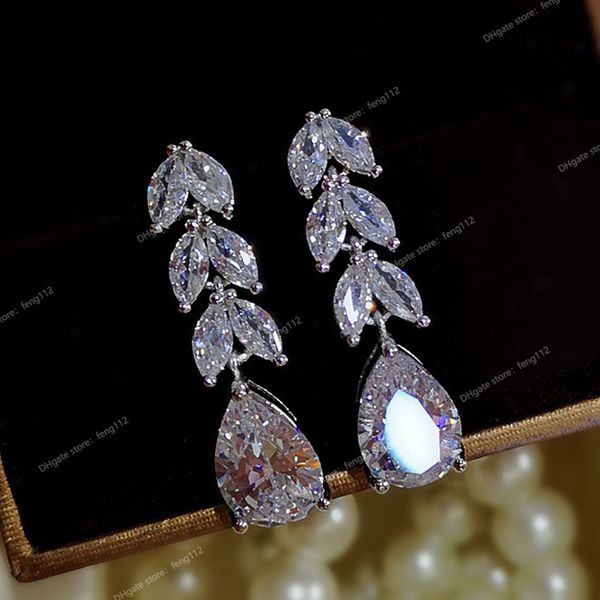 

women drop earring wedding band jewelry leave water drop shape earring aaa cubic zirconia new fashion bridal accessories earringsdangle earr, Silver