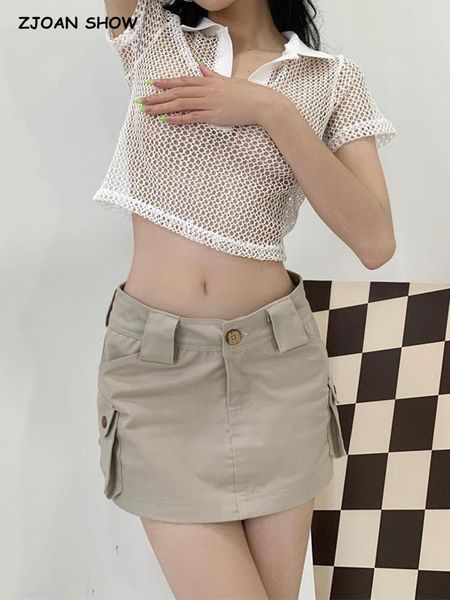 

dresses 2022 y2k safari low waist mini skirt summer women side double pockets package hips cotton skirts khaki black, White;black