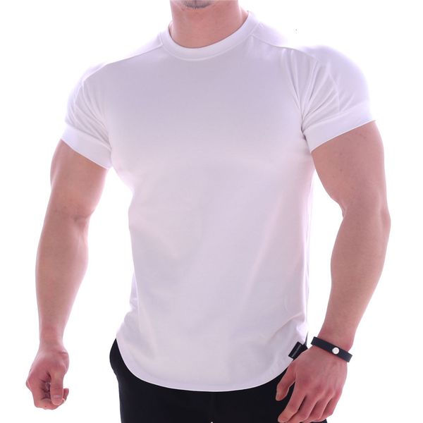 

men's t-shirts men's t-shirts men summer t shirts high elastic slim fit tshirt men quick-drying curved hem mens t-shirts solid col, White;black