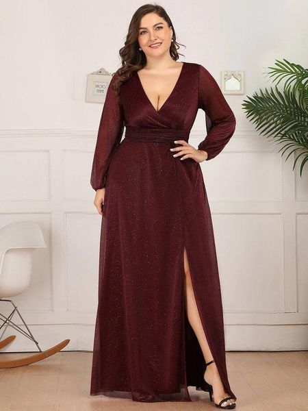 

dresses plus size elegant women's dresses long deep vneck split long sleeves floorlength gown 2022 ever pretty of prom women dress, Black