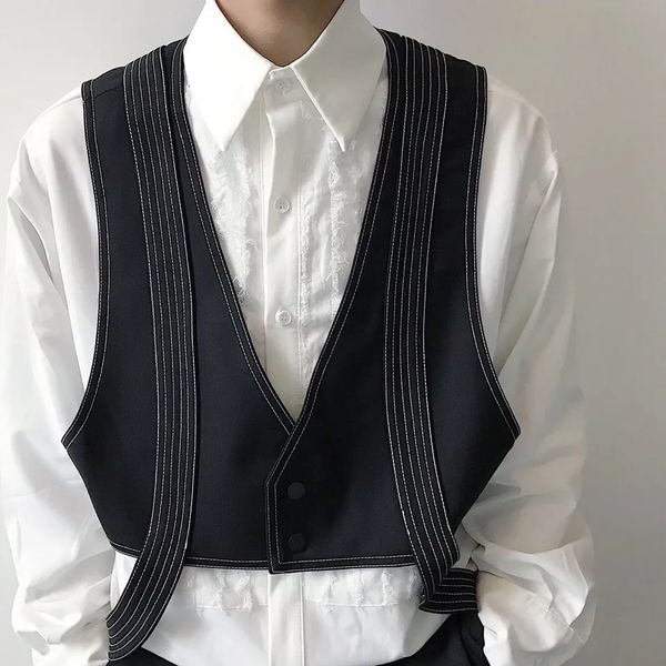 

men's vests black sleeveless cargo jacket kacket man vintage design gilets waistcoat short trend hip hop male clothing korea fashion lo, Black;white