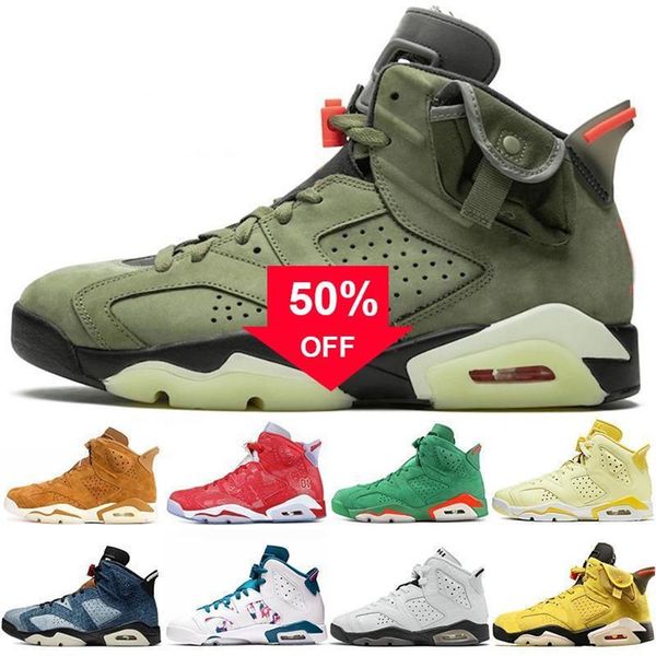 

2021 travis scotts jumpman 6 laser fuchsia washed denim men basketball shoes 6s trainers mens sports sneakers with box280e
