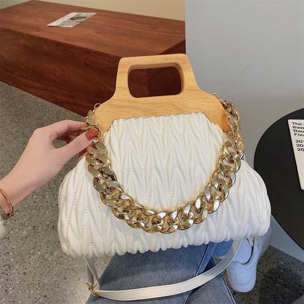 

shoulder bags fashion wooden handle hand bag women pleated shoulder bag luxury chain crossbody bag cute purse and handbag ladies brand satch