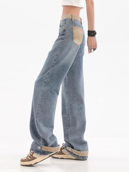 

jeans patchwork retro wide leg denim pants women's jeans fashion 2022 women's trousers loose casual trousers vintage streetwear, Blue