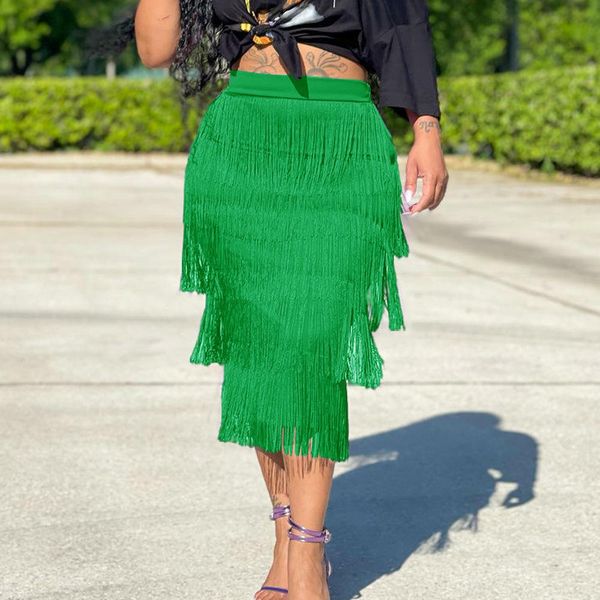 

dresses green fringe bodycon pencil skirts tassel high waist women stretch sheath midi length ladies slim jupe saias faldas ds424, White;black