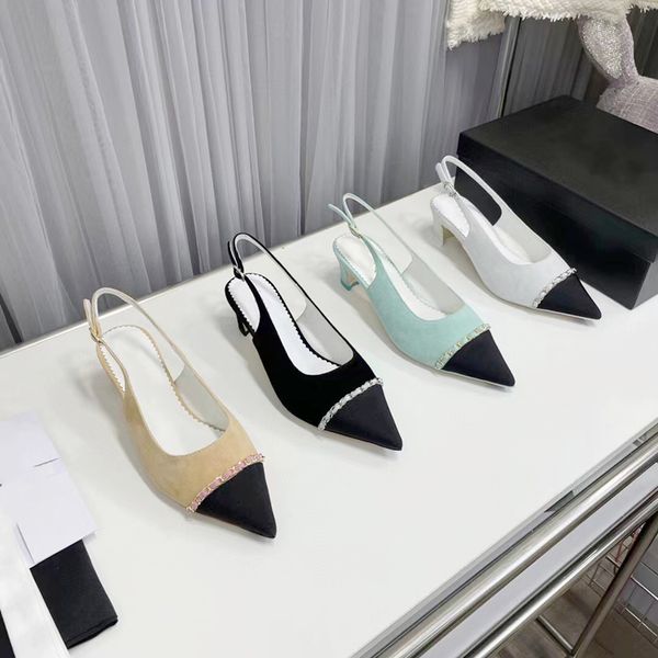 

classic women's kitten heel sandals fashion sheepskin designer chunky heeled party shoes pointy buckle match color women's single, Black