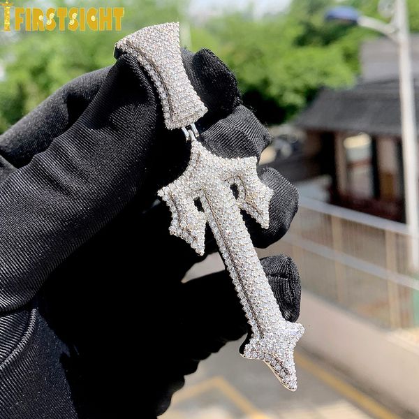 

strands strings iced out bling hip hop cross sword pendant necklace gold plated cz cubic zirconia swords charm necklaces men jewelry 230418, Black
