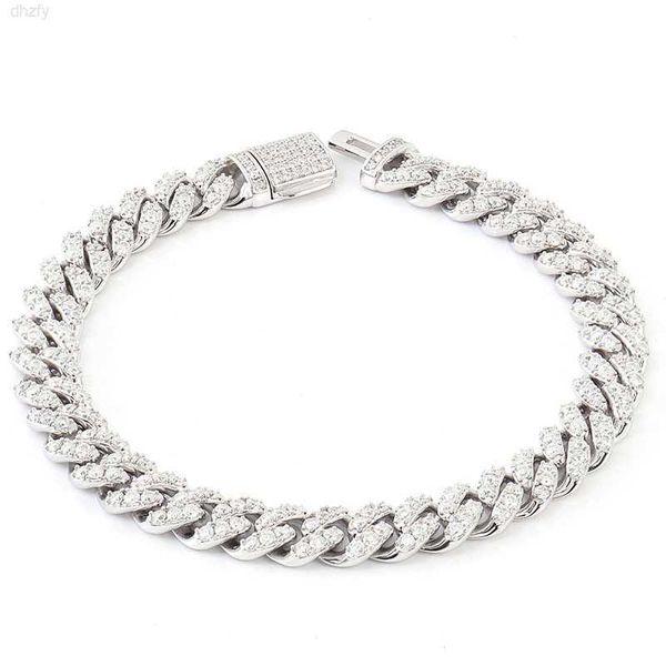 

customization cuban link necklace bracelet white gold plated iced out moissanite diamond cuban chain, Silver