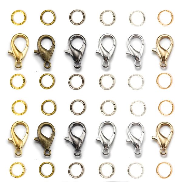 

200 pcs open jump rings with 100 pcs lobster clasp diy jewelry findings kit for necklace bracelet chain making connector parts jewelry makin, Blue;slivery