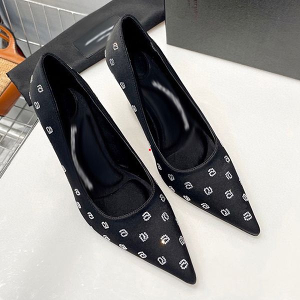 

2023 high heel shoes heel shoes sandals flat shoes letter bow knot women runway pointed toe low woman lady brand design mesh sandals heels s, Black