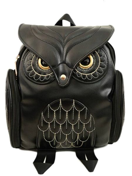 

school bags faux leather owl embrodiery backpack for women shoulder bag 230417