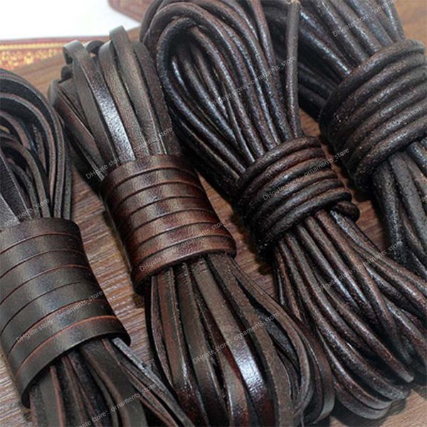 

2 meters retro genuine leather cord 1.5-10mm round/flat strand cow leather rope fit necklace bracelets diy jewelry jewelry makingjewelry fin, Blue;slivery
