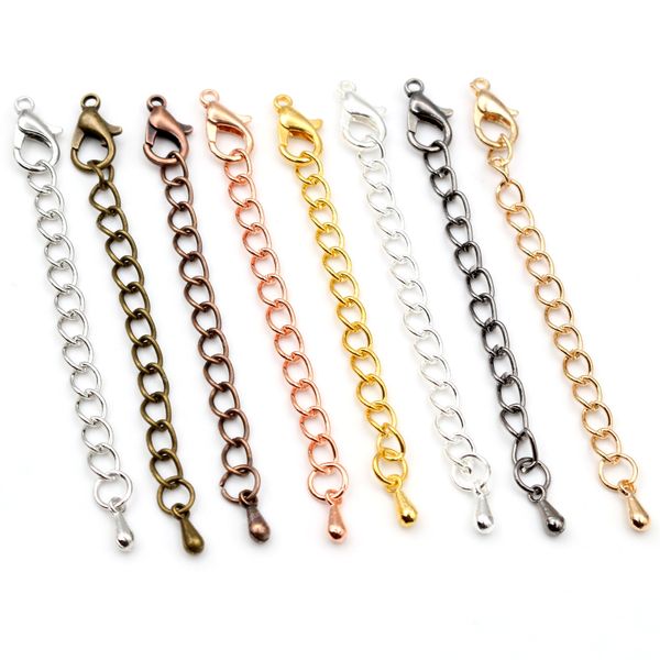 

10pcs/lot 50 70mm tone extended extension tail chain lobster clasps connector for diy jewelry making findings bracelet necklace jewelry maki, Blue;slivery